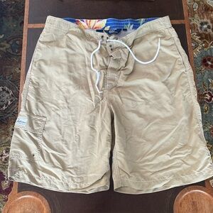 Polo Ralph Lauren Swim Shorts Mens XL lined Drawstring Tan, Cargo pocket